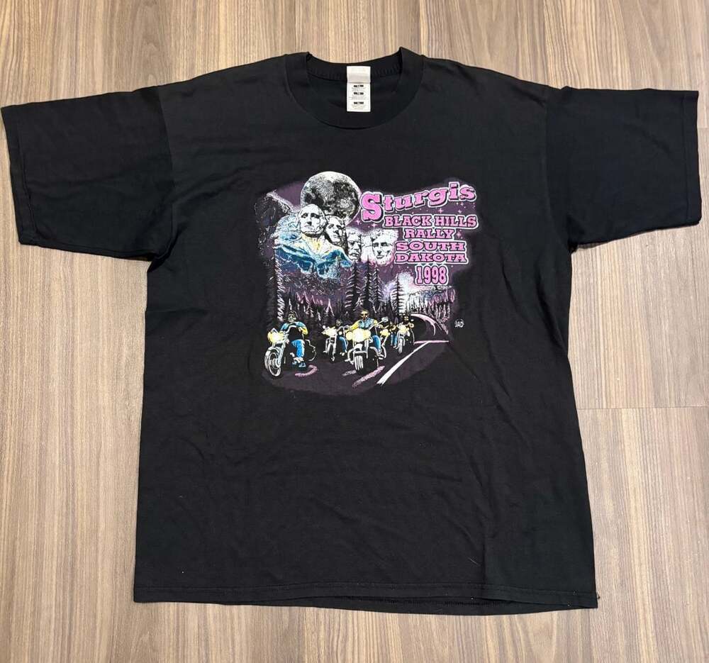 Fruit of the Loom Sturgis 1998 Rally T-Shirt Size XL Black Vintage